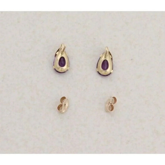 10k Yellow Gold Natural Purple Amethyst Earrings Stud Post - Picture 8 of 8